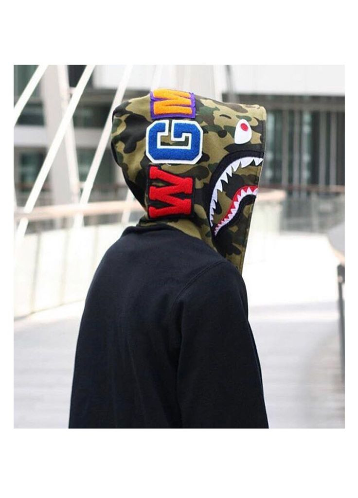 Кофта чорна Bape A Bathing Ape Shark Green Camo Full Zip Hoodie Unisex (356677801)