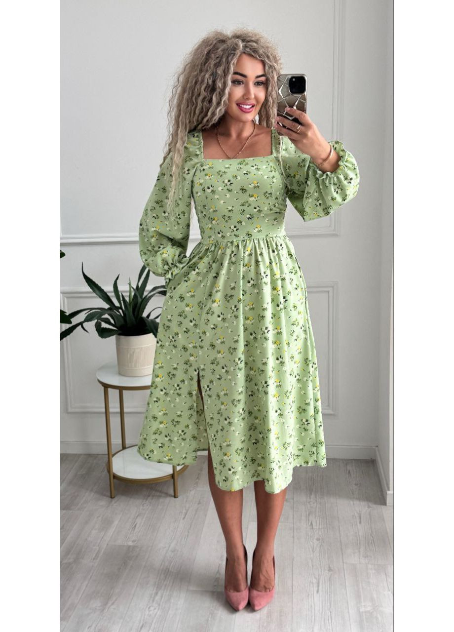 Фісташкова святковий, повсякденний, кежуал жіноча сукня з квітковим принтом а-силует Style Point з квітковим принтом