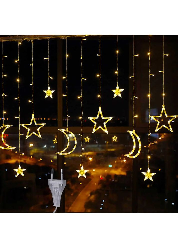 Гірлянда світлодіодна штора Зірка та місяць 2.5 метра 138LED 12 зірок 220В Digital (363833745)