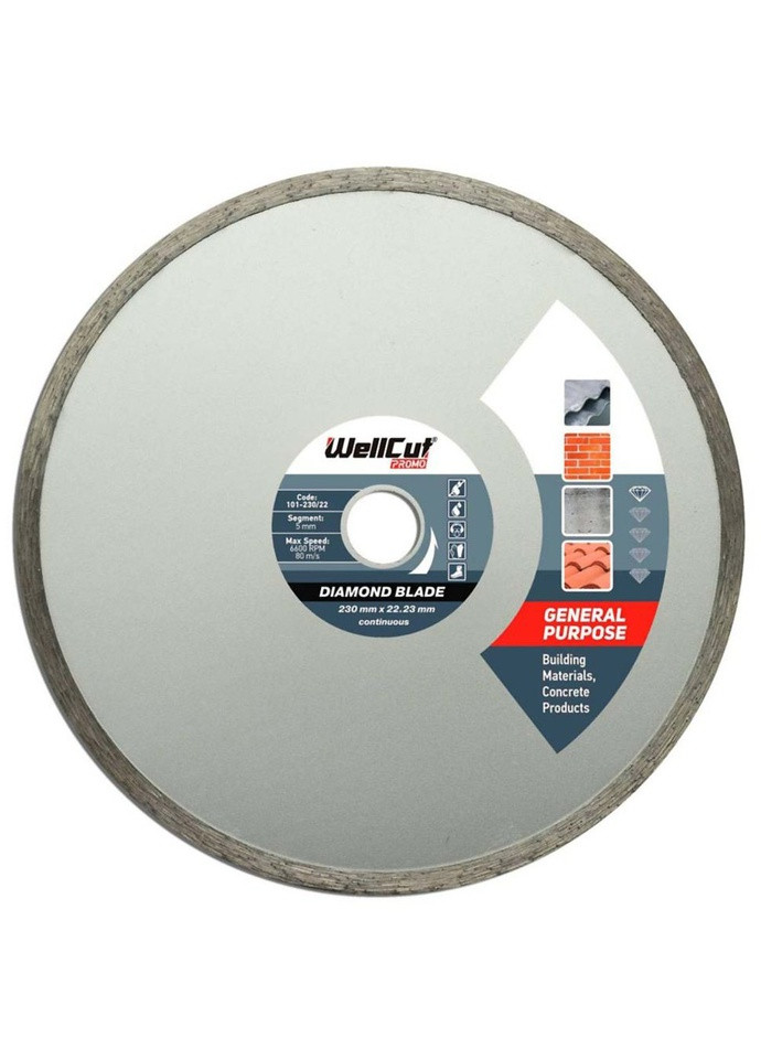 Алмазний диск Promo (230х22.23 мм) круг відрізний по каменю (21739) WellCut (286422711)