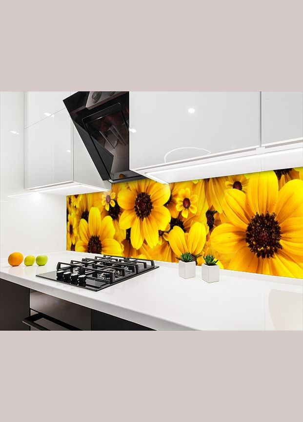 Кухонная панель на стену жесткая цветы желтые, с двухсторонним скотчем 62 х 305 см, 1,2 мм Декоинт (278289397)