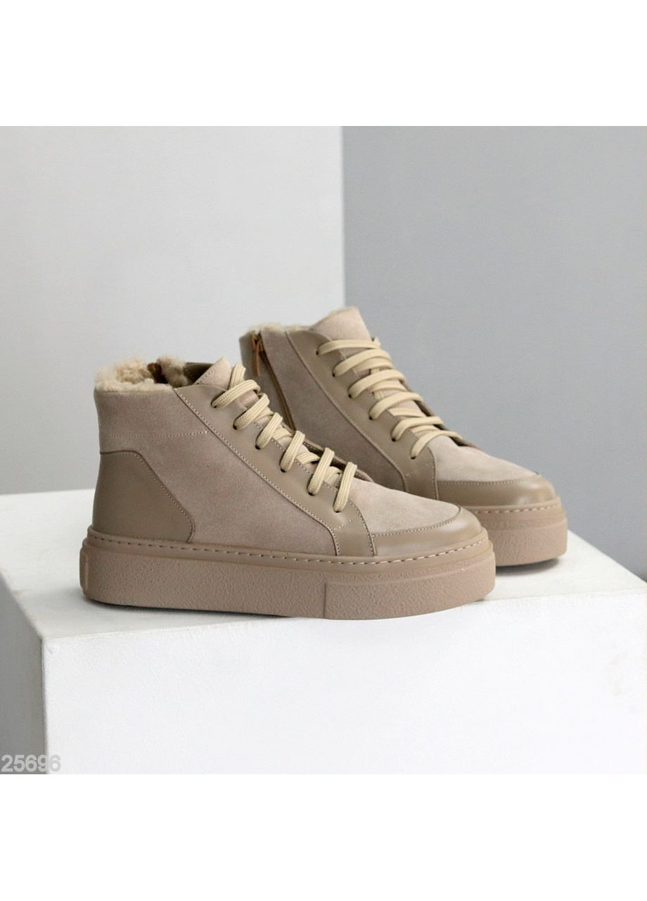 Черевики Milos зимові, натуральна шкіра та замша, темний беж, теплі No Brand (365548124)