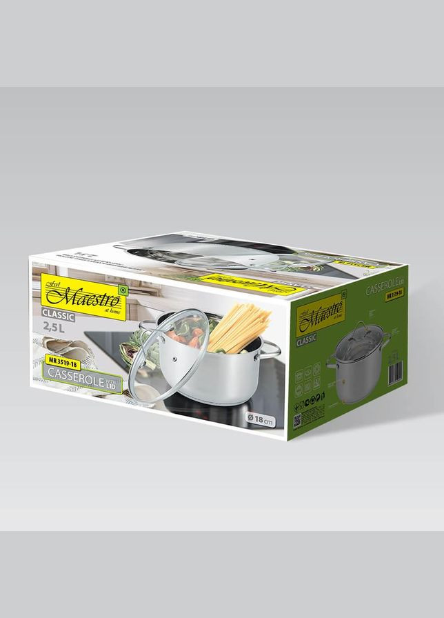 Кастрюля нержавейка с крышкой 18 см, 2.5 л (MR-3519-18) Maestro (334713937)