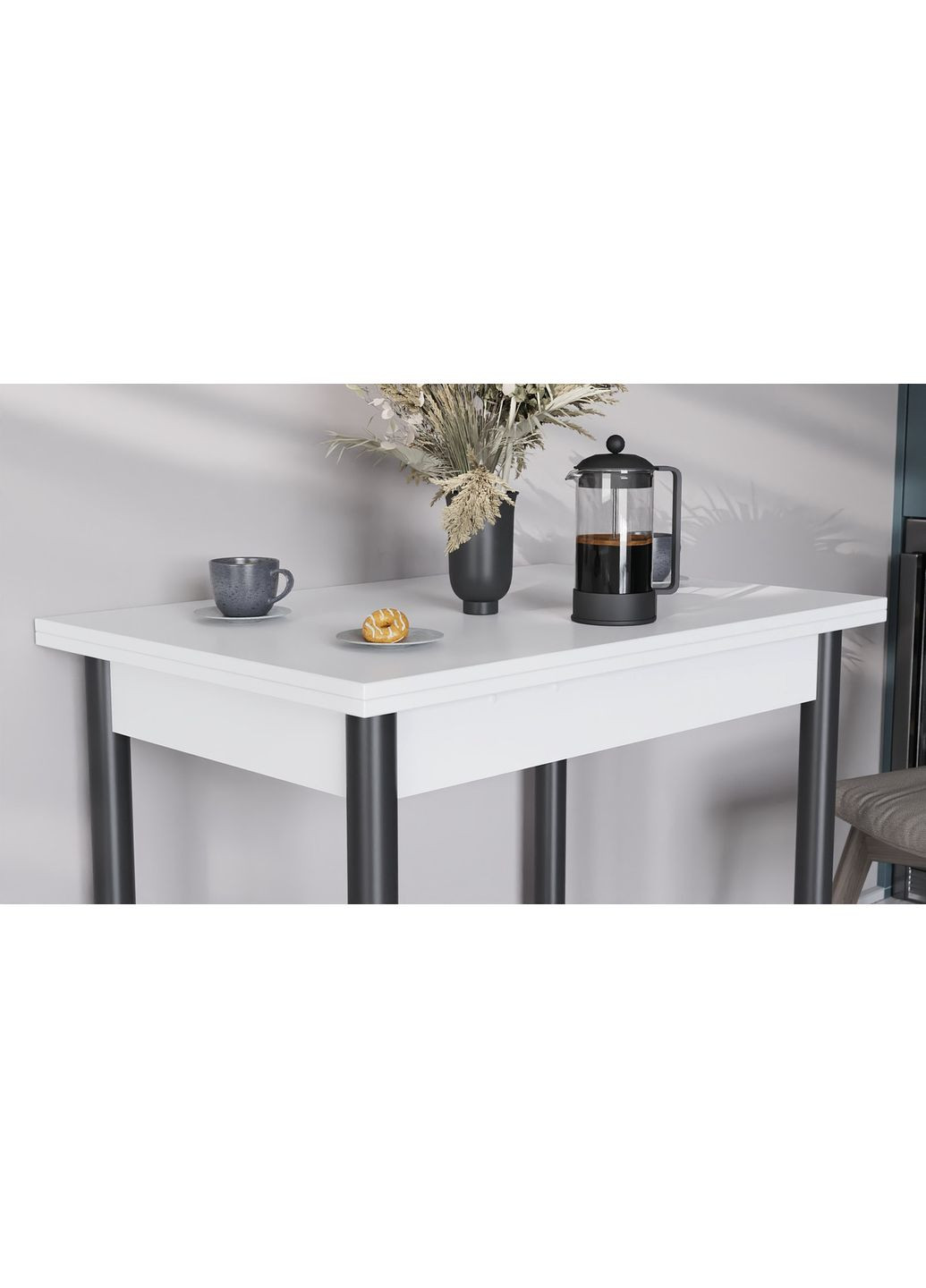 Обеденный стол-трансформер раскладной Берта 750x1400x900 Черный металл ДСП Белое 16 мм Ferrum-decor (361113587)