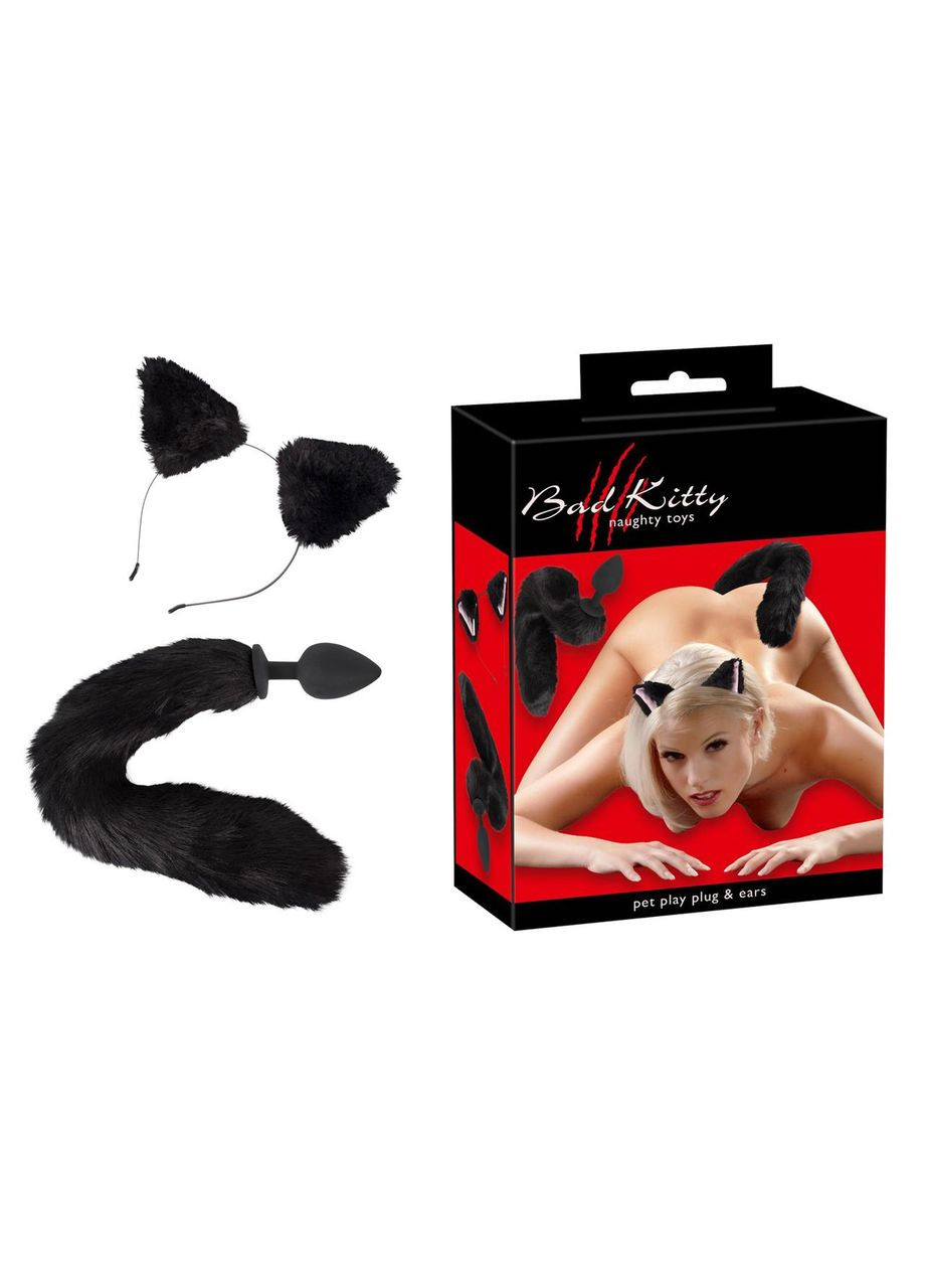 Комплект для секса Черная Кошечка Анальная пробка с хвостиком и ушки Bad Kitty (317747216)