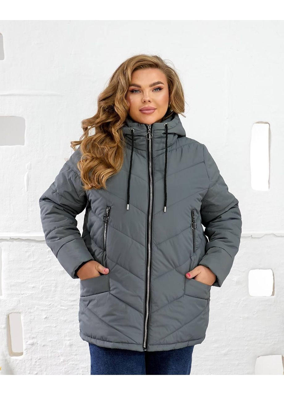 Графитовая зимняя зимняя куртка из плащевки эми с утеплителем. куртка-пальто GD/GL Модний простір