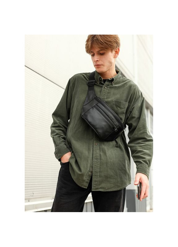 Велика чоловіча шкіряна сумка на пояс бананка Tirso Max чорна Sambag (322870633)