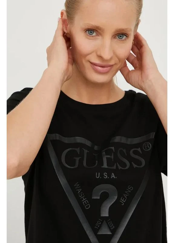 Стильная женская футболка черная Guess - (400477536)