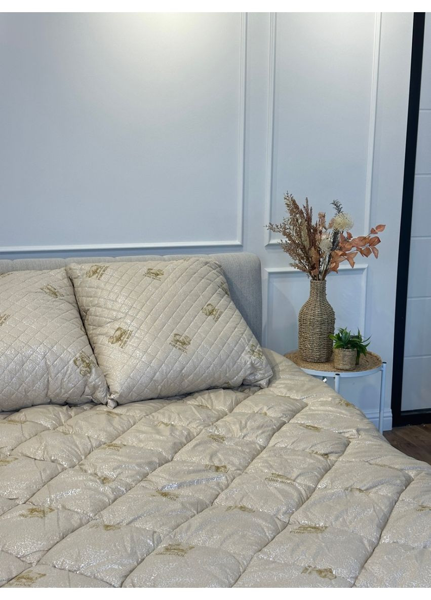Одеяло двуспальное стеганное зимнее из шерсти Pure Wool 21501 180х210 см бежевое Leri Max (365688985)