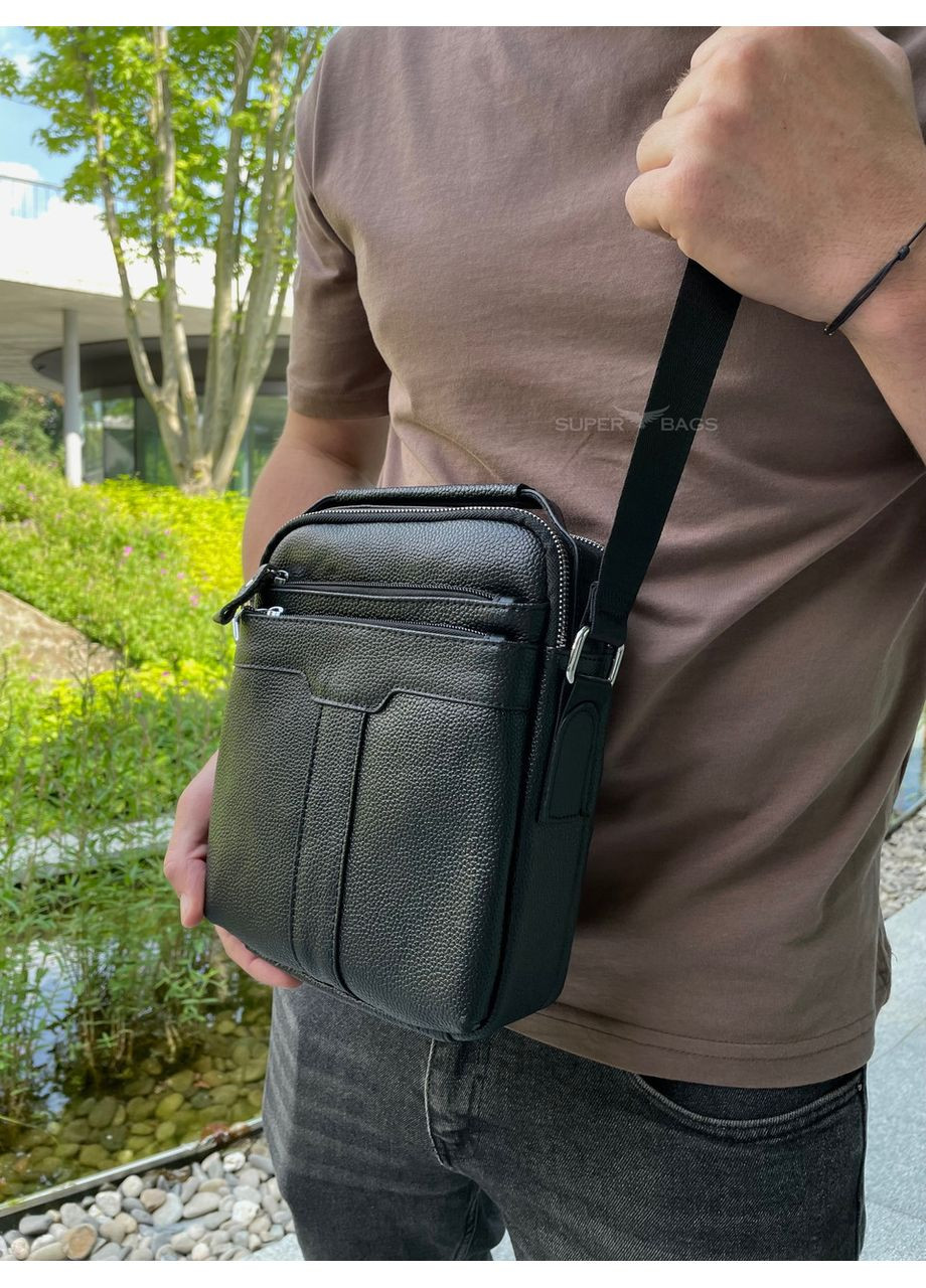Кожаная мужская черная сумка-барсетка с ручкой Tiding Bag 73957 No Brand (335039849)