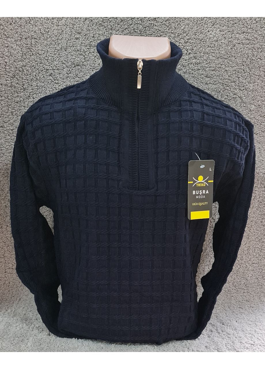 Светр чоловічий теплий на блискавці комір стійка темно-синій Triko (366340992)