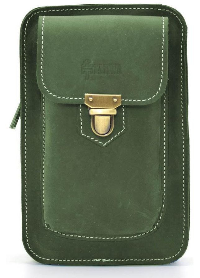 Мужская кожаная сумка на ремень через плечо для телефона и для документов маленькая Зеленый 38703 TARWA (352165909)