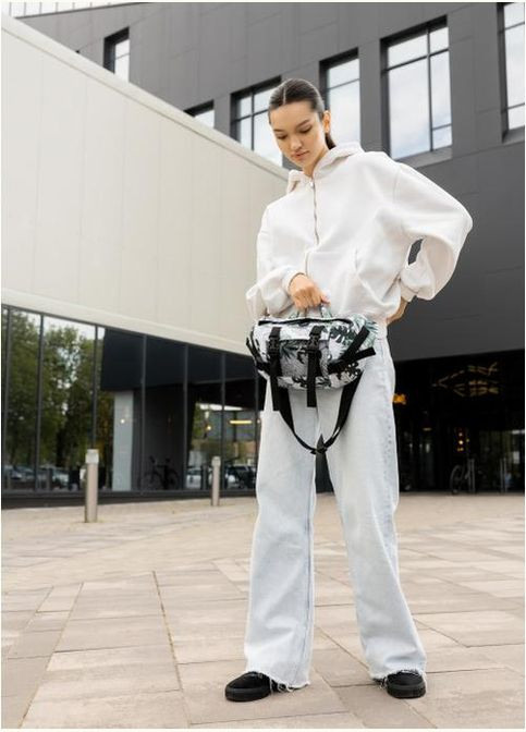 Сумка на пояс через плечо женская текстильная Черно-белый 35659 Sambag (334673964)