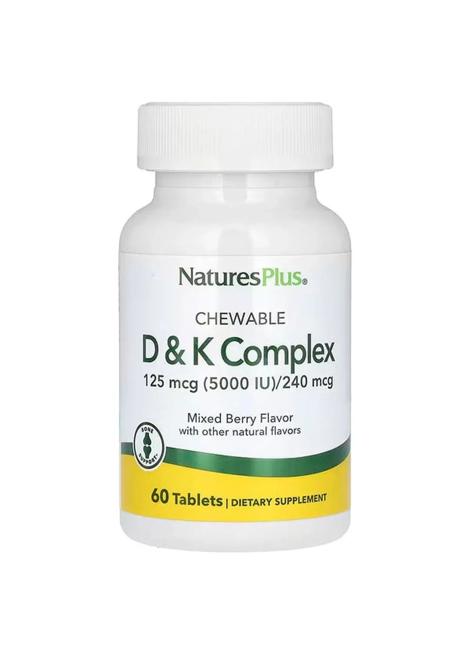 Витамины D и K, жевательный комплекс, Chewable D&K Complex, Natures Plus, со вкусом ягод, 60 вегетарианских таблеток Nature's Plus (361114536)