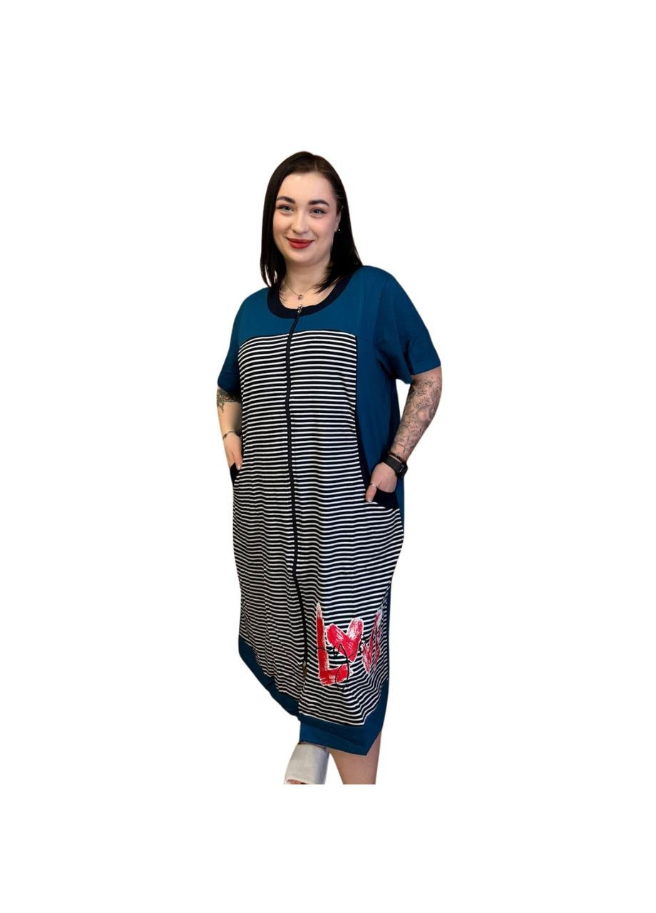 Халат женский хлопковый синий Полоска 31162R Samo (344589652)