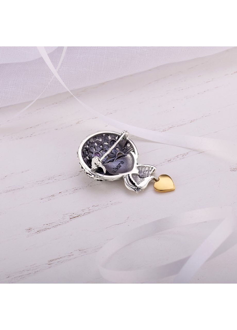 Брошка срібна з підвіскою-серце Панамі-Чраса Amethyst 925 Zirkon Skifska Etnika (364203280)