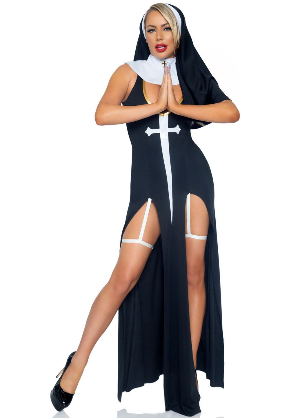 Костюм монашки-грешницы ultry Sinner S, платье, головной убор, воротник - CherryLove Leg Avenue (282965961)