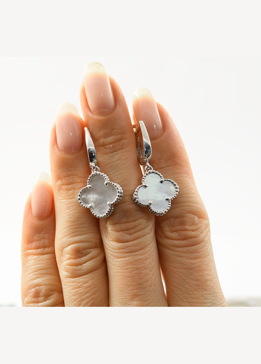 Серьги конюшина С Перламутром 9399 Maxi Silver (337133638)