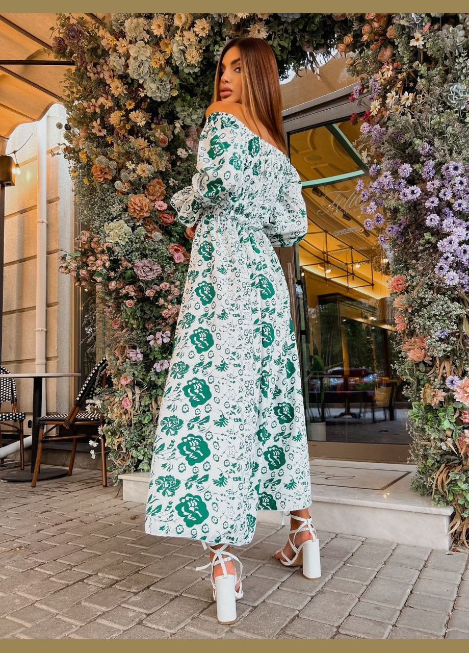 Зелена повсякденний жіноча сукня з принтом MonCher з квітковим принтом