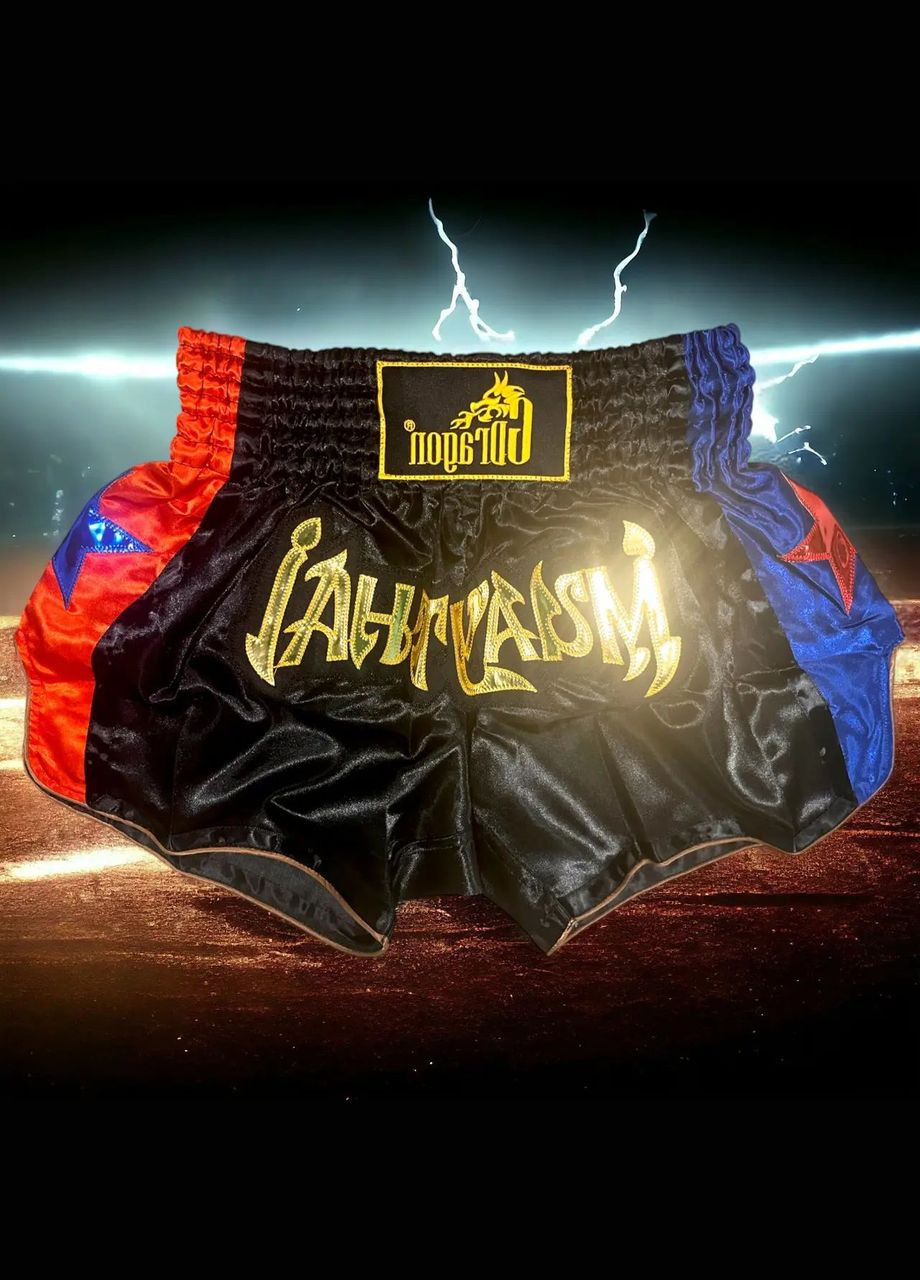 Шорти для тайського боксу кікбоксингу муай тай тайський бокс GDragon Sport чоловічі кікбокс Атлас Чорно-червоно-сині 4_1_L_14 No Brand (317843975)