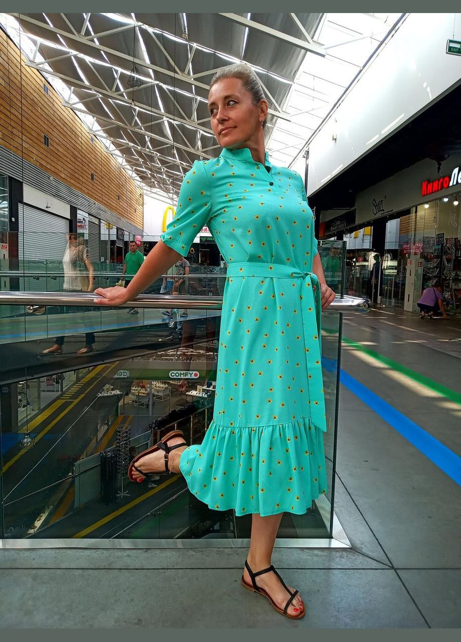 Мятное кэжуал платье-миди с рюшами 2 Льва