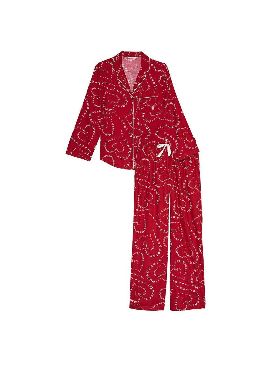 Красная всесезон женская пижама (штаны+рубашка) flannel long pajama xl red swirl heart Victoria's Secret