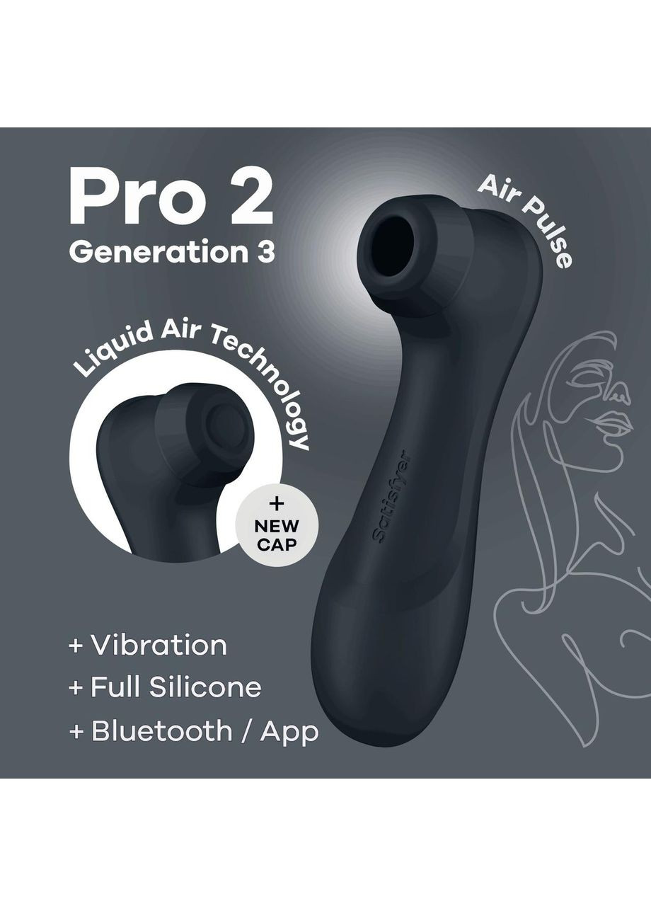 Вакуумный клиторальный стимулятор Satisfyer Pro 2 Generation 3 with Liquid Air Connect App Dark Grey No Brand (366876956)