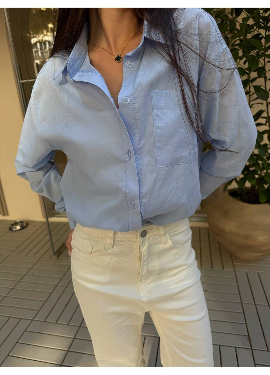 Голубой классическая рубашка однотонная DK/DL Мода без кордонів