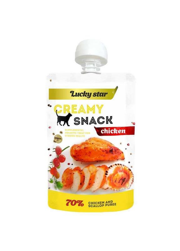 Creamy Snack Chicken - Лакомство Нежное пюре из мяса курицы и морских гребешков для кошек - 85 г Lucky Star (337822395)