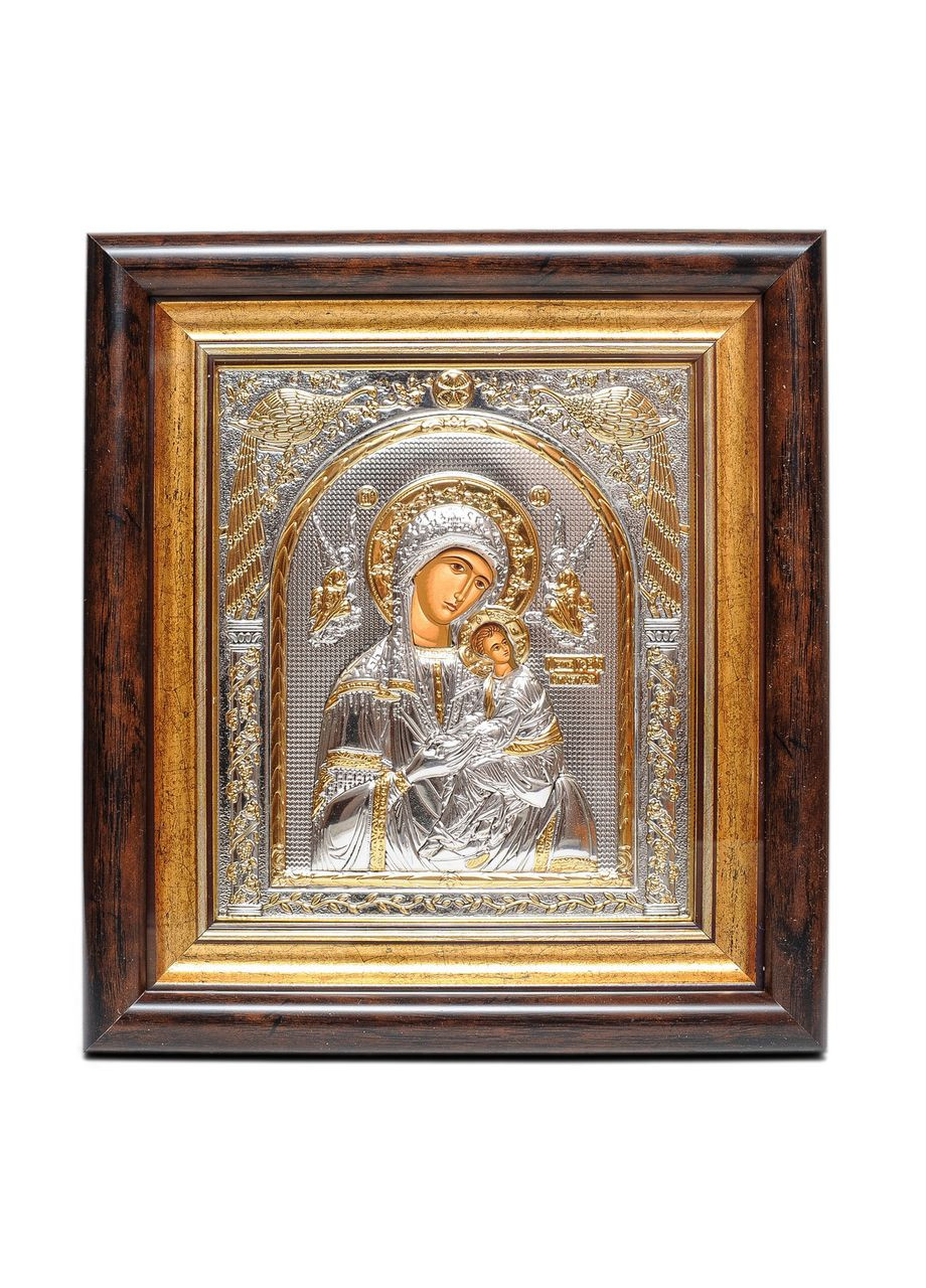 Серебряная Икона Богородица Страстная (Неустанной Помощи) 15,5х17см в прямоугольном киоте под стеклом Silver Axion (266266090)