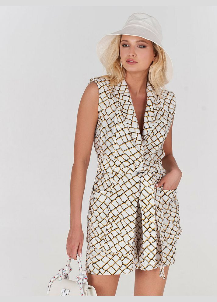 Жилет жіночий лляний принтований біло-жовтий Токі MKSH2682-1 Modna KAZKA (336934041)