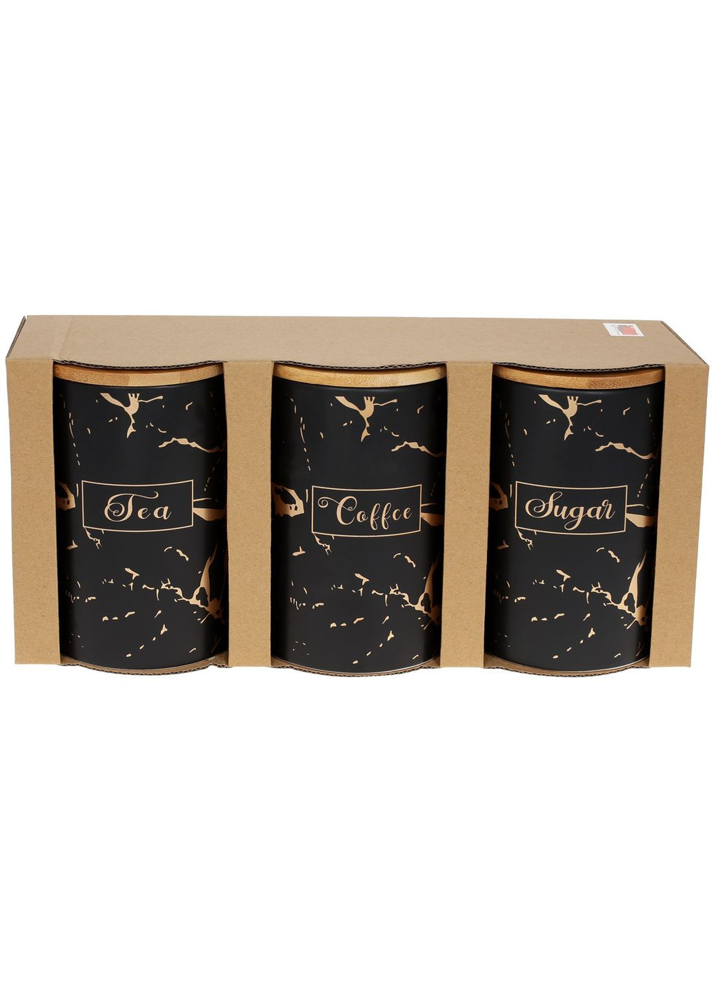 Набор (3шт) керамических банок 650мл с бамбуковыми крышками и мраморным принтом Sugar, Tea, Coffee No Brand (330749136)