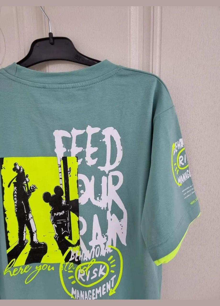 Бирюзовая летняя черная футболка для мальчика 140-152 см турция Leyz