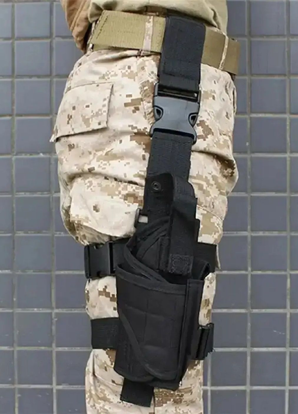 Кобура сумка стегнова на ногу військова тактична регульований розмір з відділенням для магазину 42х11 см (474290-Prob) Чорна Unbranded (283323602)