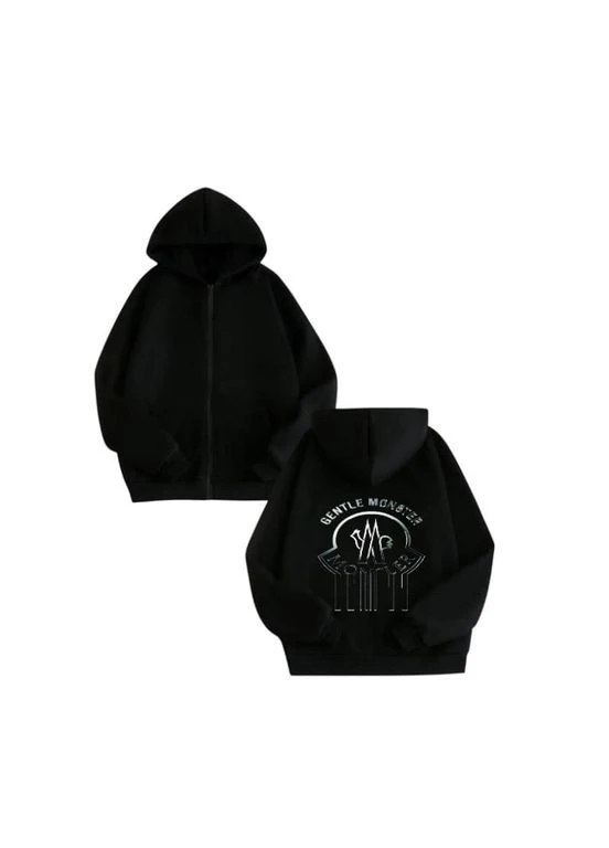 Мужская демисезонная кофта на молнии с принтом черная Moncler (380438989)