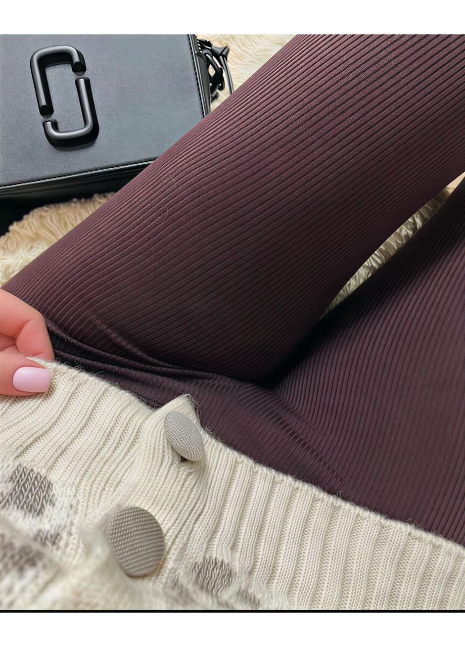 Коричневые зимние лосины женские в рубчике на флисе высокая талия теплые на зиму леггинсы No Brand