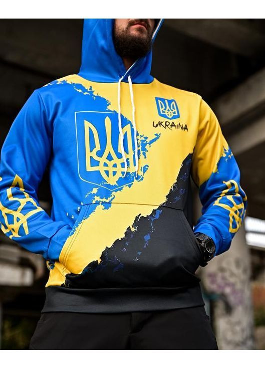 Тактическое мужское худи на флисе с принтом голубо-желтое No Brand (364188825)