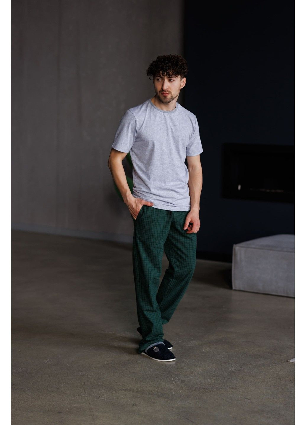 Штани чоловічі в клітинку для дому SOFT зелені Handy Wear (329447818)