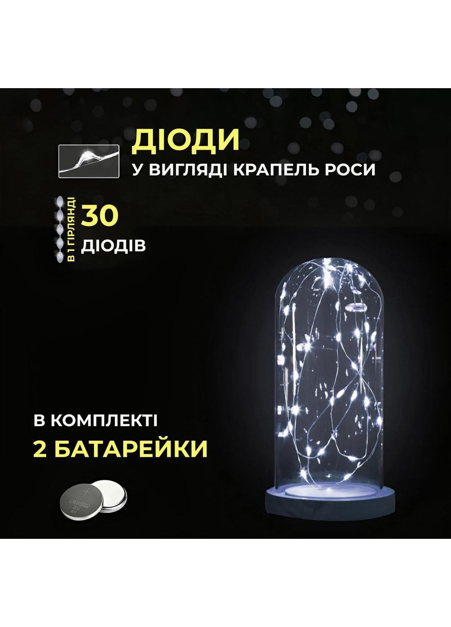 Світлодіодна гірлянда Роса 3 метри на батарейках 30 led нитка на білому дроті біла 30L3MWW No Brand (369478177)
