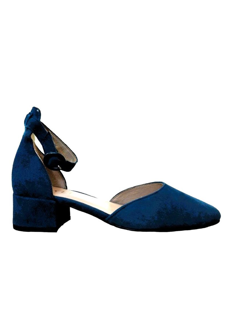 Синие босоножки замшевая кожа на среднем каблуке женские 36,5 (24 см ) синие Rylko с ремешком