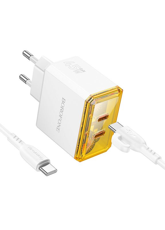 Мережевий Зарядний Пристрій BAS33A 2USB-C PD/QC45W Type-C to Type-C Бiлий Borofone (337993792)