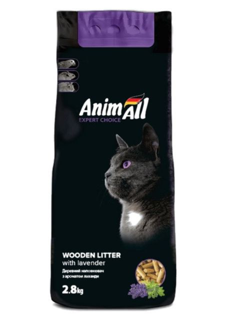 Древесный наполнитель с ароматом лаванды для котов 2.8 кг Энимал AnimAll (278309072)