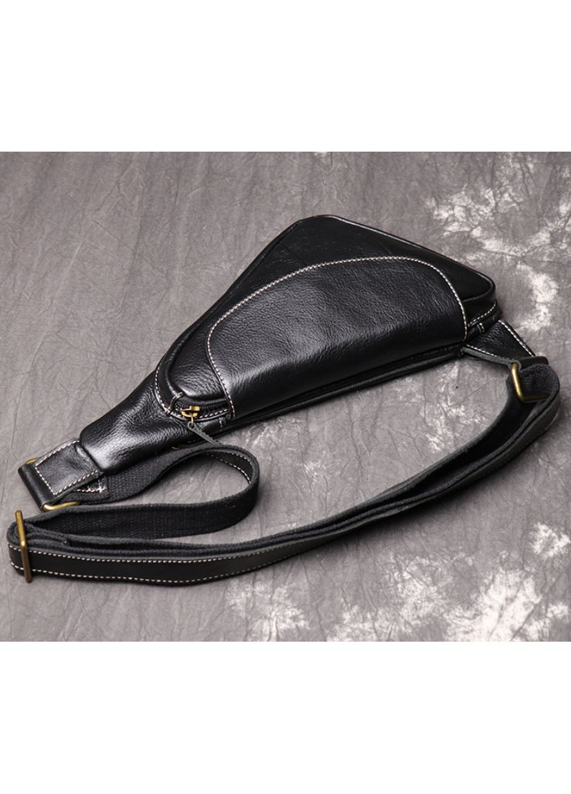 Чоловіча сумка-бананка чорна з натуральної шкіри ProDobro (363221213)