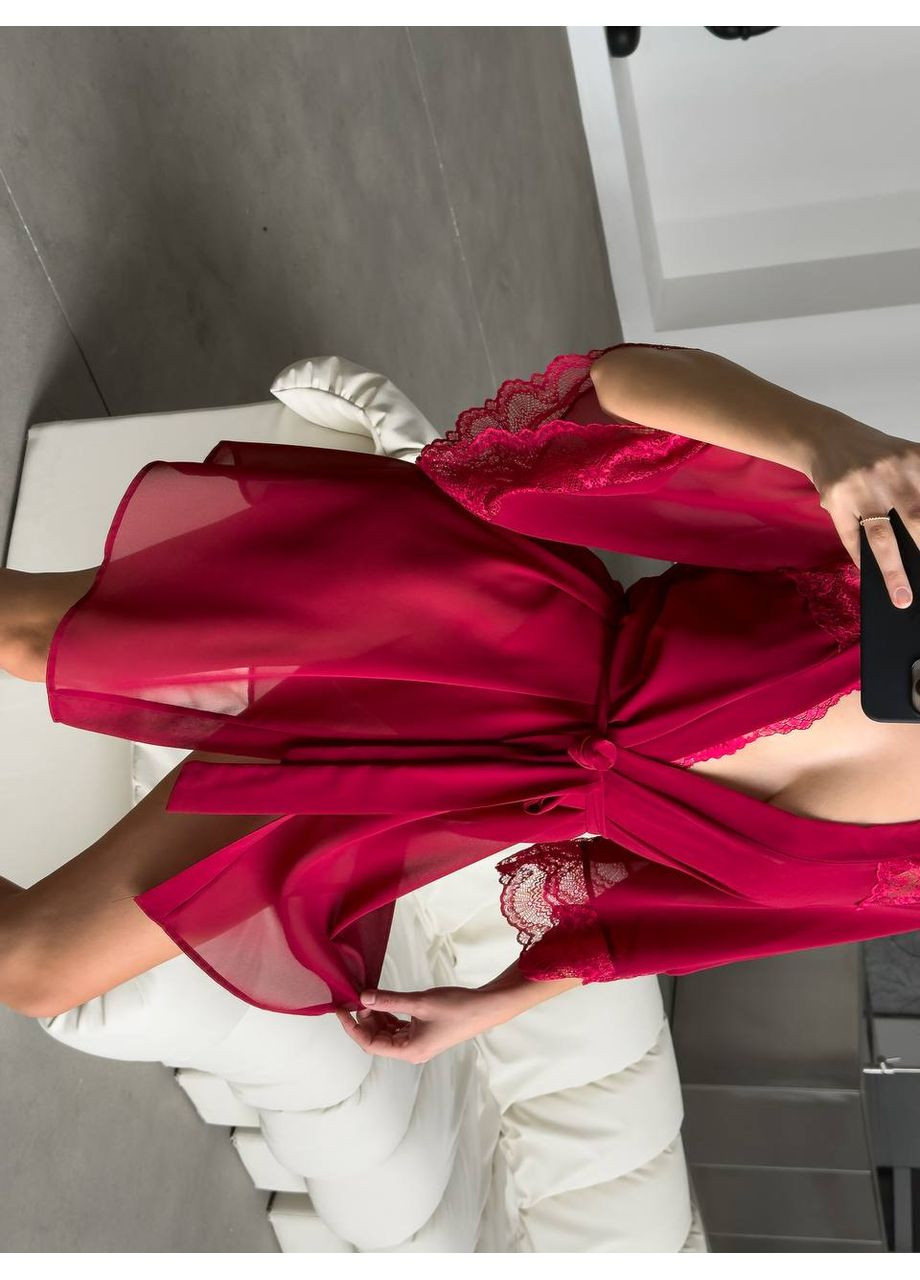 Боді та халат червоний з мереживом і сіткою Vital-Textile 595/88 (361853734)