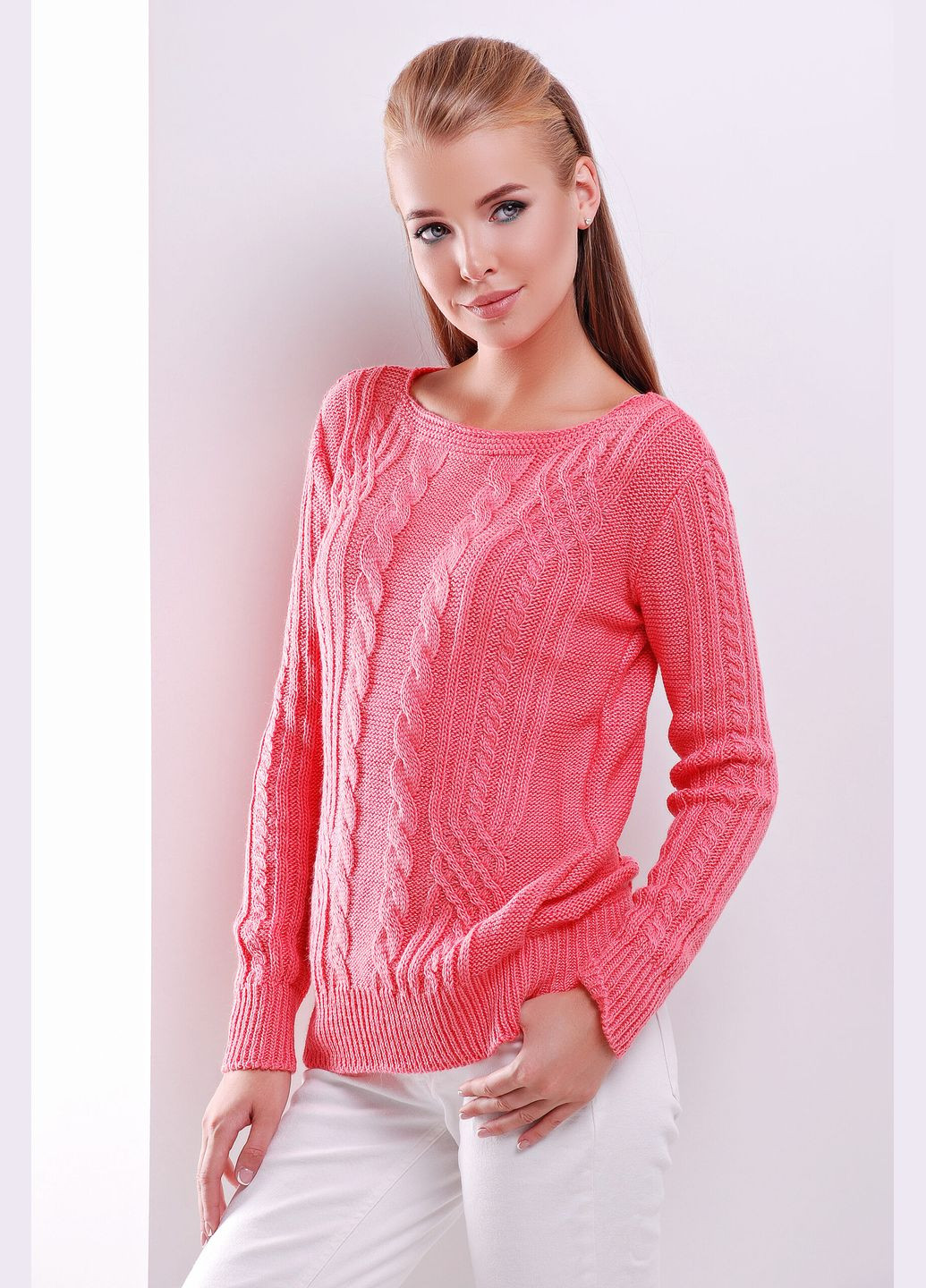 Коралловый демисезонный вязаный женский свитер (-sviter-15) MarSe