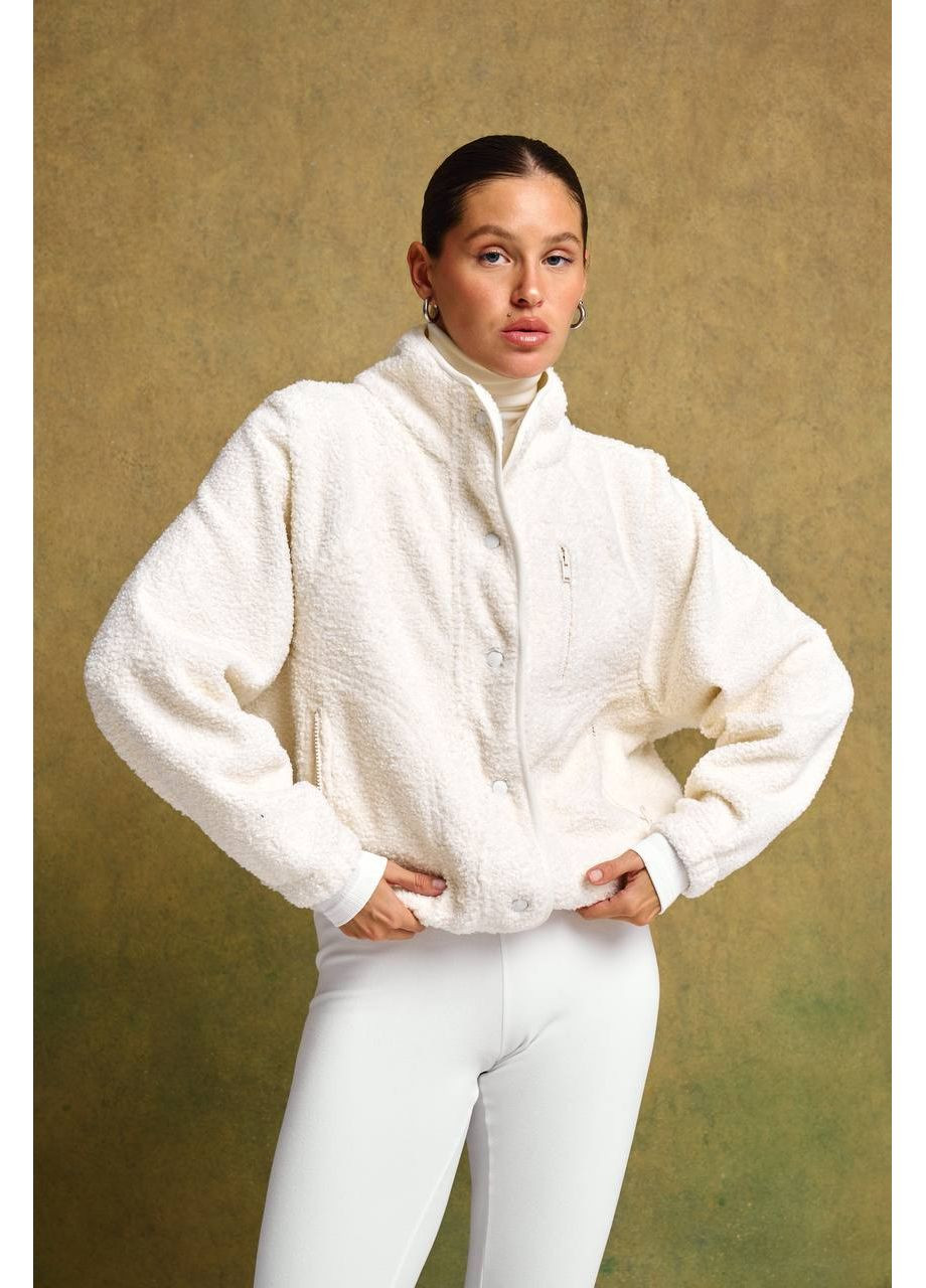 Бомбер жіночий з плюшу (тедді) на флісі (універсальний розмір) Vione на блискавці (368708938)