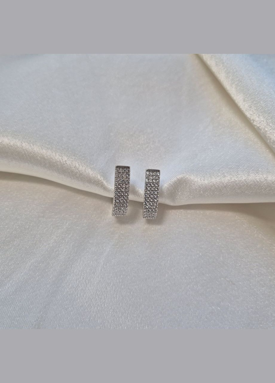 Срібні широкі сережки Палички в Білих каменях срібло 925 проби Родоване лк0076рс 4.13г No Brand (337525526)