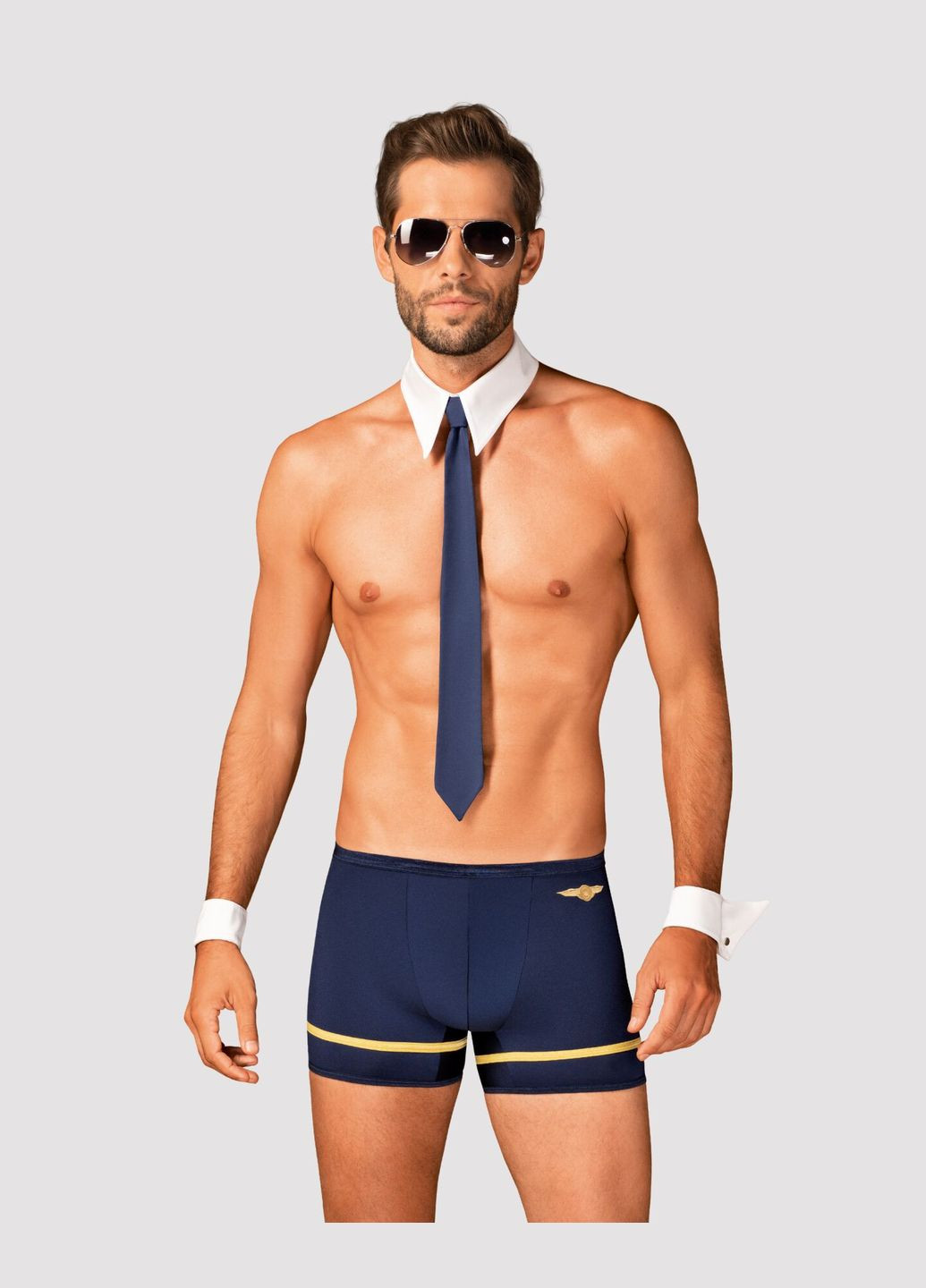 Эротический костюм пилота Pilotman set, боксеры, манжеты, воротник с галстуком, очки Obsessive (297393818)