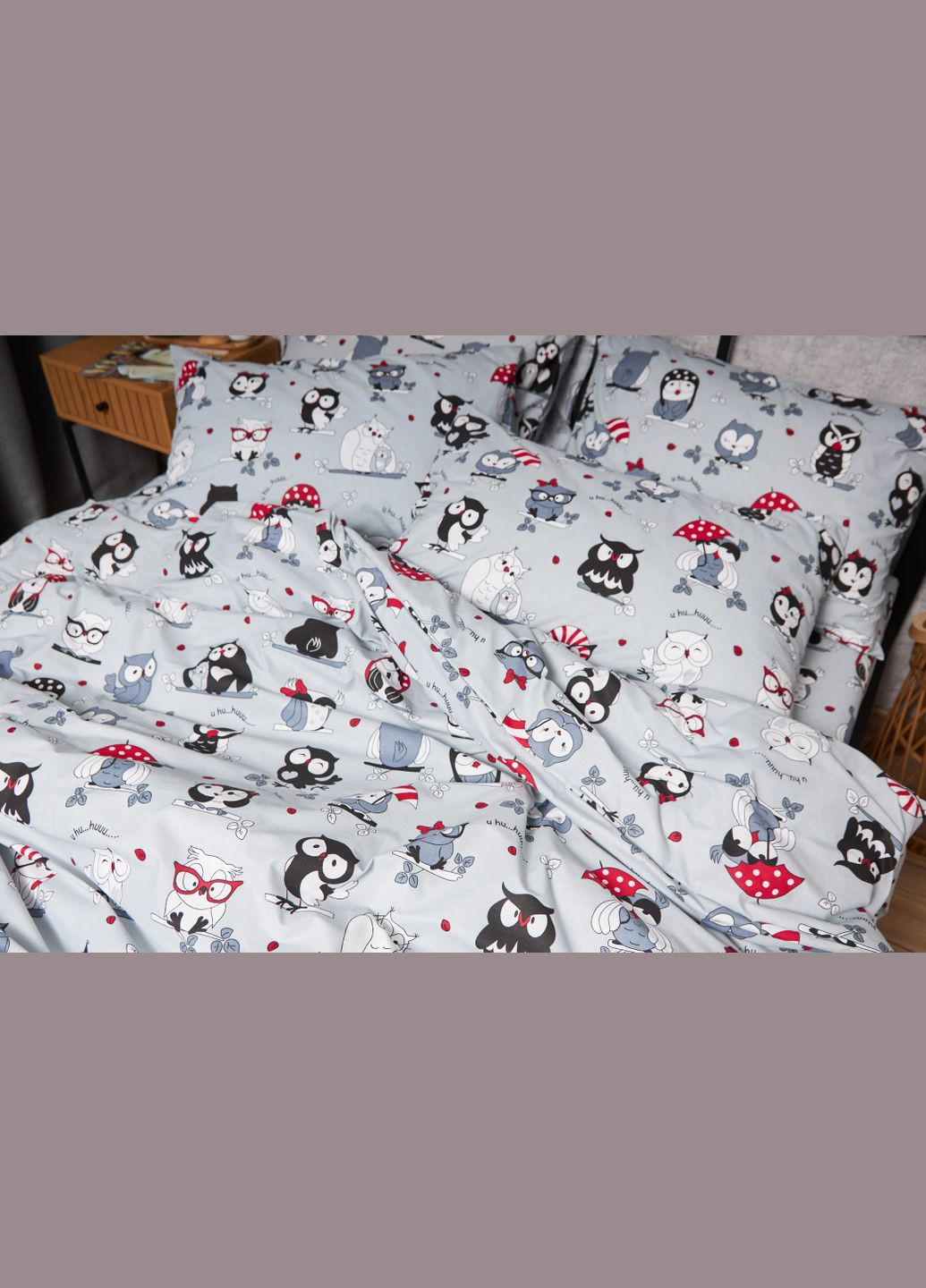 Комплект постільної білизни Бязь Gold Люкс «» полуторний 143х210 наволочки 2х50х70 (MS-820005476) Moon&Star Owls Gray (296910071)