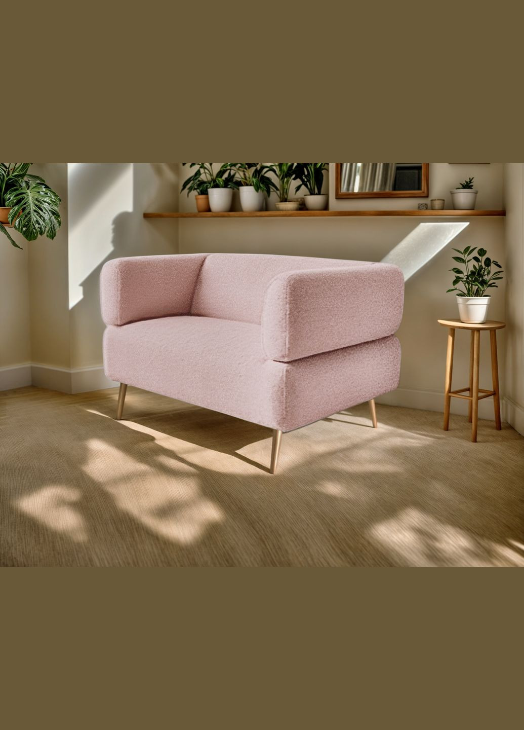 Крісло офісне Бенно-1 з підлокітниками та дерев'яними ніжками 1000х720х750 букле Alpaca Рожевий/61 Tobi Sho (318507270)